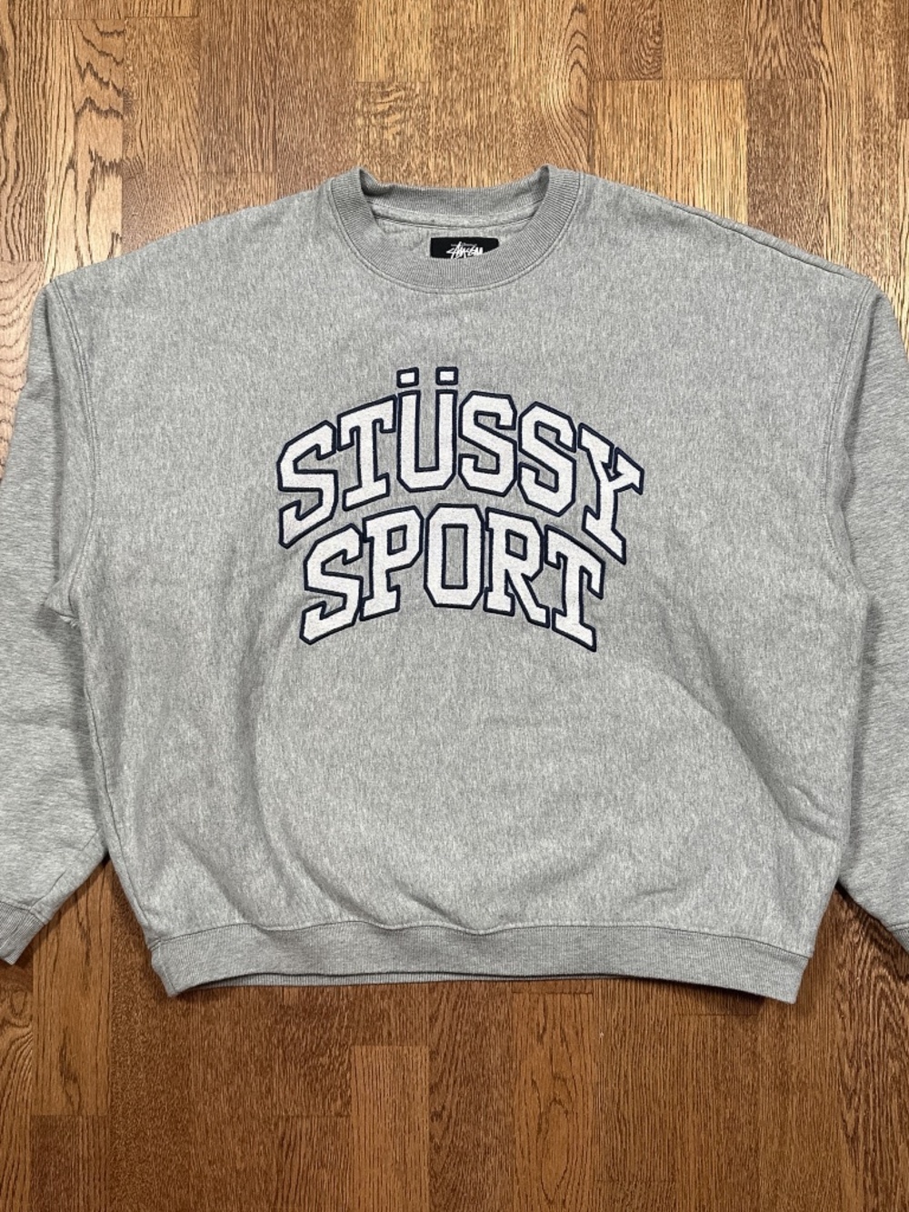 Stussy Sport Relaxed Oversized Embroidered Gray Fleece Sweatshirt Mens Medium